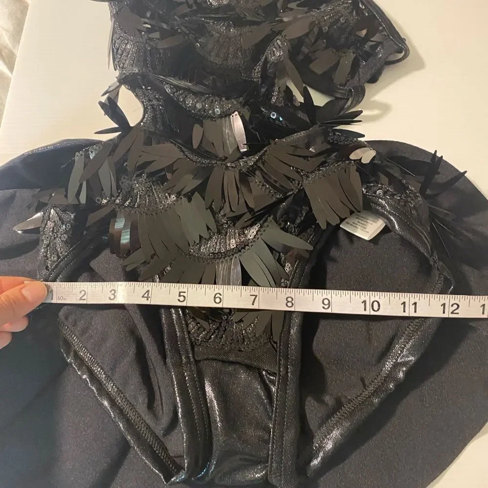 WEISSMAN Elite Dance Costume black fringe glam Do It Like This 15259 LC child
